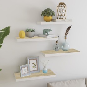 Floating wall shelf 2 pcs MDF oak and white 60x23.5x3.8 cm by vidaXL, Shelves and shelves - Ref: Foro24-326578, Price: 57,87 ...