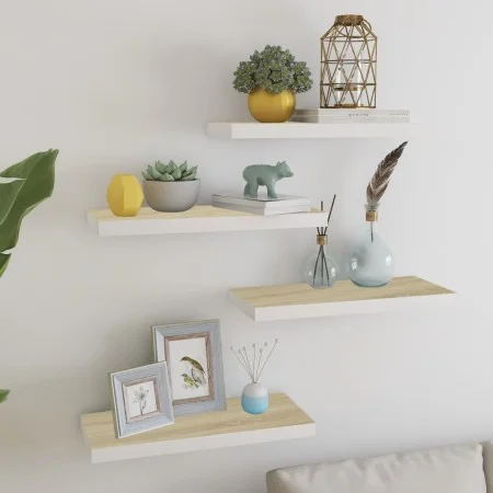 Floating wall shelf 2 pcs MDF oak and white 60x23.5x3.8 cm by vidaXL, Shelves and shelves - Ref: Foro24-326578, Price: 56,86 ...