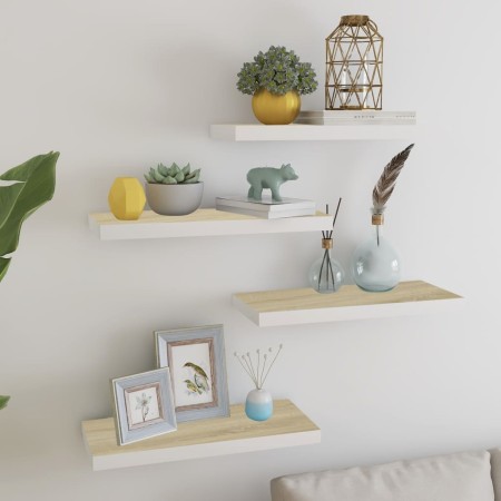 Schwebendes Wandregal 2 Stück MDF Eiche und Weiß 60x23,5x3,8 cm von vidaXL, Regale und Regale - Ref: Foro24-326578, Preis: 57...