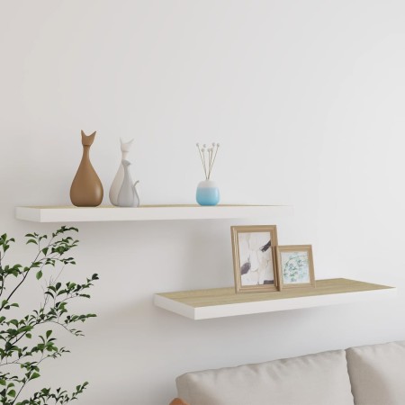 MDF oak and white floating wall shelf 80x23.5x3.8 cm by vidaXL, Shelves and shelves - Ref: Foro24-326580, Price: 38,80 €, Dis...