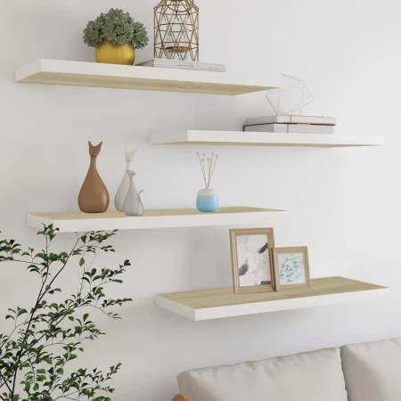 Floating wall shelf 4 units MDF oak and white 80x23.5x3.8 cm by vidaXL, Shelves and shelves - Ref: Foro24-326581, Price: 48,5...