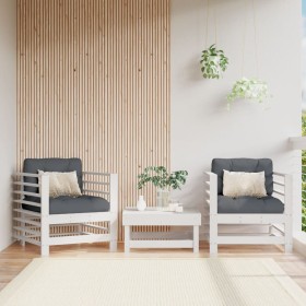 Sillones de jardín con cojines 2 uds madera maciza pino blanco Sillones de jardín con cojines 2 uds madera maciza pino blanco