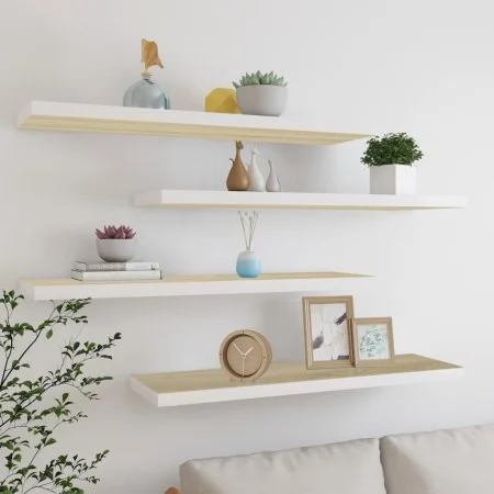 Floating wall shelf 4 pcs white and oak MDF 90x23.5x3.8 cm by vidaXL, Shelves and shelves - Ref: Foro24-326584, Price: 71,62 ...
