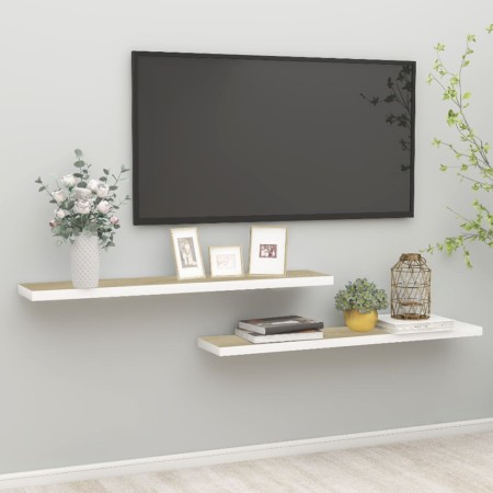 Schwebendes Wandregal 2 Stück MDF Eiche und Weiß 120x23,5x3,8 cm von vidaXL, Regale und Regale - Ref: Foro24-326586, Preis: 4...
