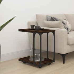 Mesa auxiliar con ruedas madera roble ahumado 50x35x55,5 cm Mesa auxiliar con ruedas madera roble ahumado 50x35x55,5 cm
