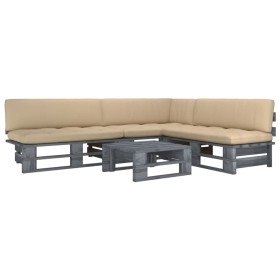 Muebles de palets 4 pzas y cojines madera pino impregnada gris Muebles de palets 4 pzas y cojines madera pino impregnada gris