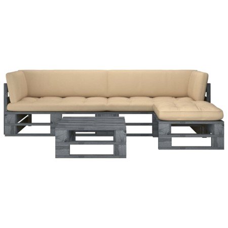 Muebles de palets 4 pzas y cojines madera pino impregnada gris