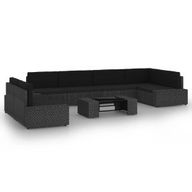 Set de muebles de jardín 8 pzas ratán sintético y cojines negro Set de muebles de jardín 8 pzas ratán sintético y cojines negro