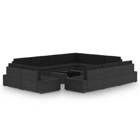 Set muebles de jardín 12 pzas ratán sintético y cojines negro en Conjuntos de jardín | Comprar online en Foro24