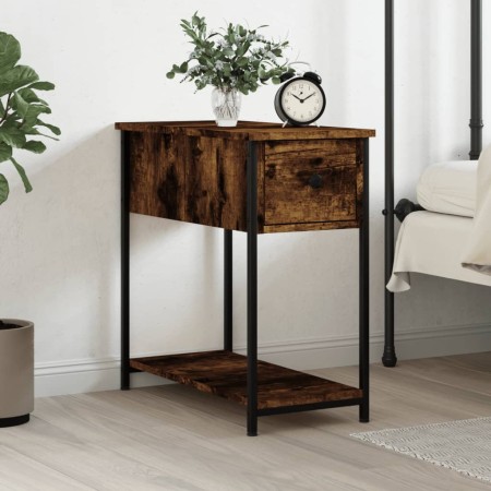 Mesita de noche madera de ingeniería roble ahumado 30x60x60 cm