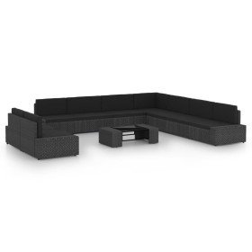 Set muebles de jardín 10 pzas ratán sintético y cojines negro