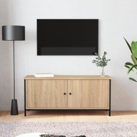 Mueble TV con puertas contrachapada roble Sonoma 102x35x45 cm en Muebles TV | Comprar online en Foro24