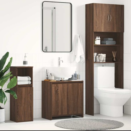 Armario de baño madera contrachapada marrón roble 60x33x61 cm
