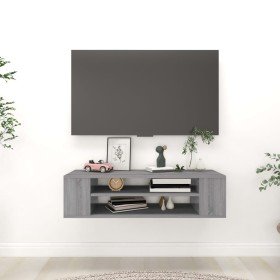 Mueble de TV colgante madera contrachapada gris 100x30x26,5 cm en Muebles TV | Comprar online en Foro24
