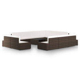 Juego de muebles de jardín 12 pzas con cojines ratán PE marrón Juego de muebles de jardín 12 pzas con cojines ratán PE marrón