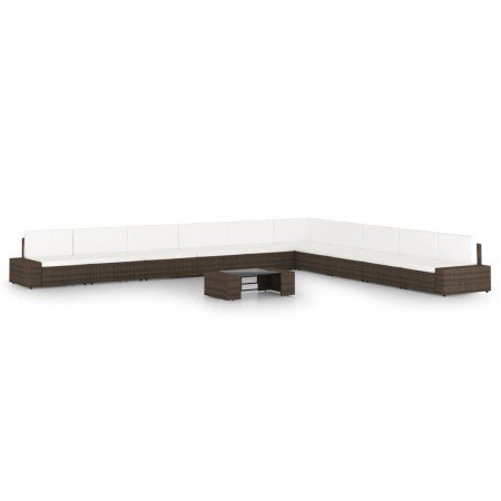 Set muebles de jardín 11 pzas y cojines ratán sintético marrón en Conjuntos de jardín | Comprar online en Foro24
