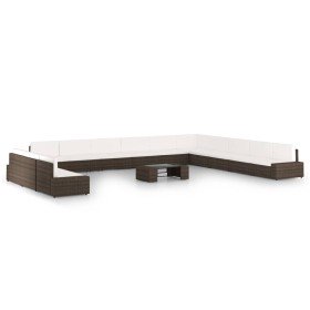 Set muebles de jardín 14 pzas y cojines ratán sintético marrón Set muebles de jardín 14 pzas y cojines ratán sintético marrón