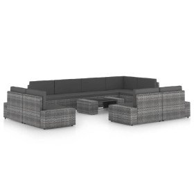 Juego muebles de jardín 10 pzas y cojines ratán sintético gris