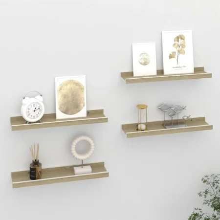 Wall shelves 4 units white and Sonoma oak 40x9x3 cm by vidaXL, Shelves and shelves - Ref: Foro24-326694, Price: 25,66 €, Disc...