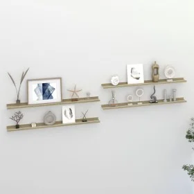 Wall shelves 4 units white and Sonoma oak 100x9x3 cm by vidaXL, Shelves and shelves - Ref: Foro24-326697, Price: 33,02 €, Dis...