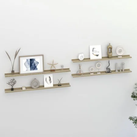 Wall shelves 4 units white and Sonoma oak 100x9x3 cm by vidaXL, Shelves and shelves - Ref: Foro24-326697, Price: 33,02 €, Dis...