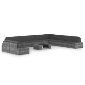 Juego muebles de jardín 11 pzas y cojines ratán sintético gris Juego muebles de jardín 11 pzas y cojines ratán sintético gris