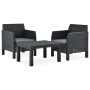 Set de muebles jardín 3 piezas cojines PP ratán gris antracita