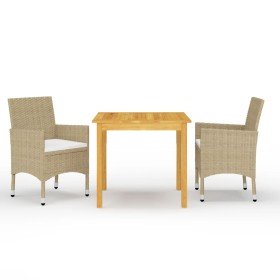 Juego de comedor de jardín de 3 piezas beige