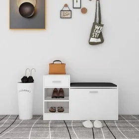 Banco zapatero de madera contrachapada blanco 94,5x31x57 cm de vidaXL, Zapateros y organizadores de calzado - Ref: Foro24-326...