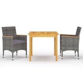 Juego de comedor de jardín de 3 piezas gris