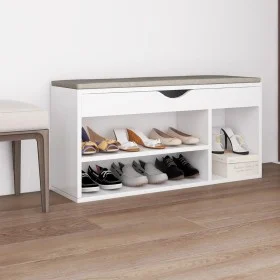 Shoe bench with white engineered wood cushion 104x30x49 cm by vidaXL, Shoe racks and shoe organizers - Ref: Foro24-326750, Pr...