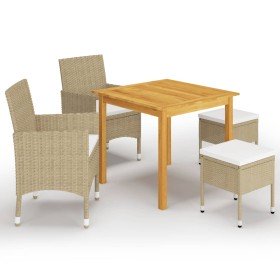 Juego de comedor de jardín de 5 piezas beige