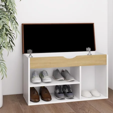 Shoe bench with cushion engineered wood white/sonoma oak by vidaXL, Shoe racks and shoe organizers - Ref: Foro24-326764, Pric...