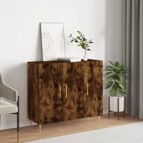 Aparador de madera de ingeniería roble ahumado 90x34x80 cm Aparador de madera de ingeniería roble ahumado 90x34x80 cm