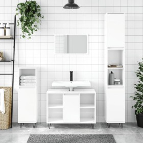 Armario de baño madera contrachapada blanco brillo 30x30x100 cm de vidaXL, Tocadores de baño - Ref: Foro24-831558, Precio: 49...