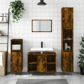 Badezimmerschrank Sperrholz geräucherte Eiche 30x30x100 cm von vidaXL, Badezimmerwaschtische - Ref: Foro24-831561, Preis: 51,...