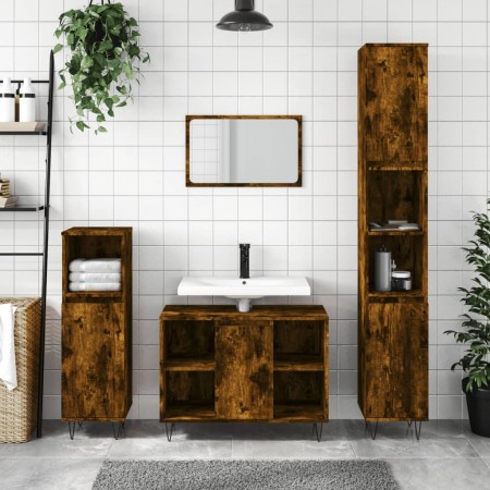 Badezimmerschrank Sperrholz geräucherte Eiche 30x30x100 cm von vidaXL, Badezimmerwaschtische - Ref: Foro24-831561, Preis: 52,...