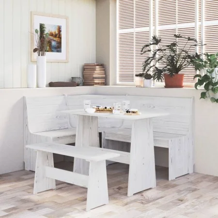 Solid white pine wood corner bench 151 cm by vidaXL, Dining and kitchen benches - Ref: Foro24-327247, Price: 196,58 €, Discou...
