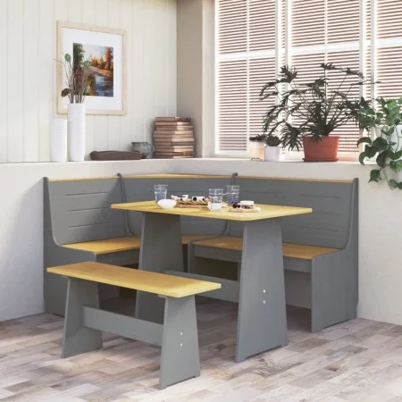 Corner bench REINE solid pine wood brown gray 151 cm by vidaXL, Dining and kitchen benches - Ref: Foro24-327248, Price: 196,1...