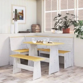 Dining table with solid wood honey brown and white bench by vidaXL, Kitchen and dining tables - Ref: Foro24-327253, Price: 93...