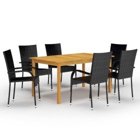 Juego de comedor para jardín de 7 piezas negro
