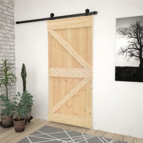 Schiebetür mit Beschlägen aus massivem Kiefernholz, 90 x 210 cm von vidaXL, Türen - Ref: Foro24-3057497, Preis: 177,24 €, Rab...