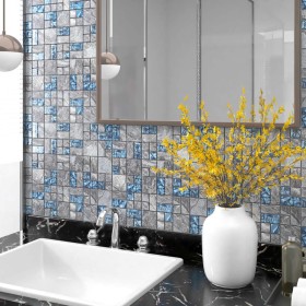 Azulejos de mosaico 22 unidades vidrio gris y azul 30x30 cm