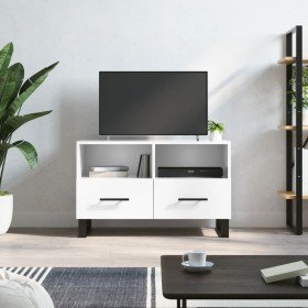 Mueble de TV madera contrachapada blanco brillo 80x36x50 cm Mueble de TV madera contrachapada blanco brillo 80x36x50 cm