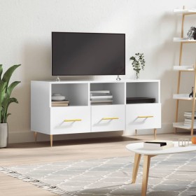 Mueble de TV madera contrachapada blanco brillo 102x36x50 cm Mueble de TV madera contrachapada blanco brillo 102x36x50 cm