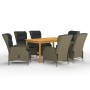 Juego de comedor para jardín 7 piezas marrón