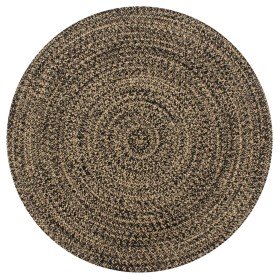 Alfombra hecha a mano de yute negra y natural 120 cm