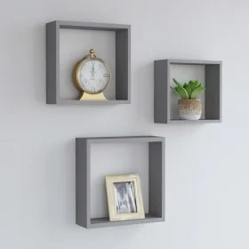 Cube wall shelves 3 units gray MDF by vidaXL, Shelves and shelves - Ref: Foro24-323951, Price: 32,60 €, Discount: %