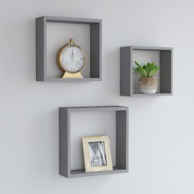 Estantes cubo de pared 3 unidades MDF gris