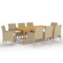 Juego de comedor de jardín 9 piezas beige